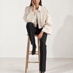 Cream Bomber Jacket Oversized Cropped Jacket with Batwing Sleeves and Hidden Zip