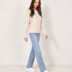 Beige Cable Knit Jumper Sequin Crew Neck