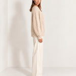 Beige Cable Knit Jumper Oversized Crew Neck Sweater with Diamond Pattern