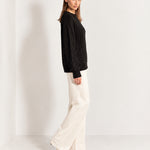 Black Cable Knit Jumper Oversized Crew Neck Sweater with Diamond Pattern
