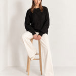 Black Cable Knit Jumper Oversized Crew Neck Sweater with Diamond Pattern