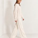 White Cable Knit Jumper Oversized Crew Neck Sweater with Diamond Pattern