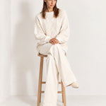 White Cable Knit Jumper Oversized Crew Neck Sweater with Diamond Pattern