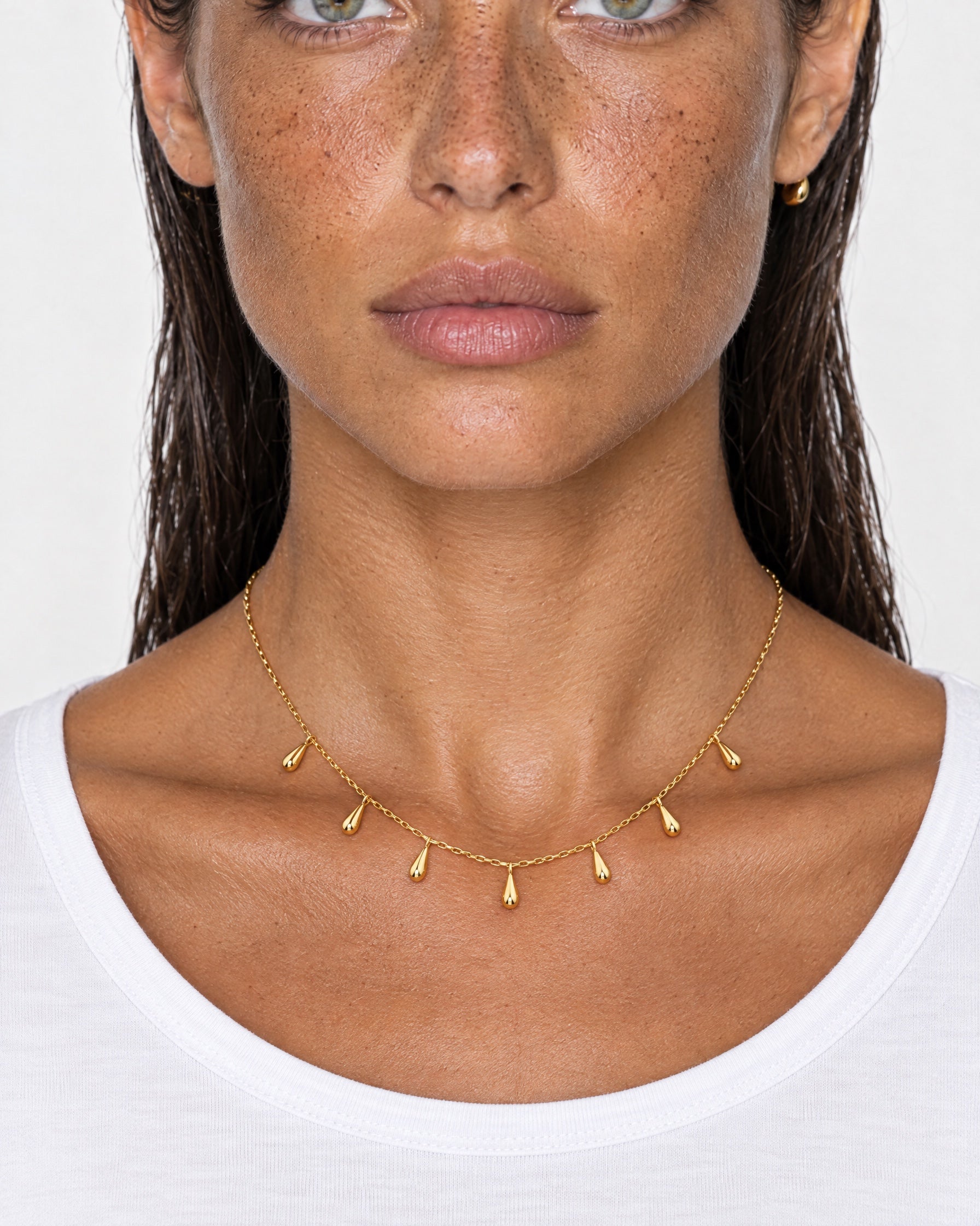 Charm Necklace Gold Tone Dainty Teardrop Drops