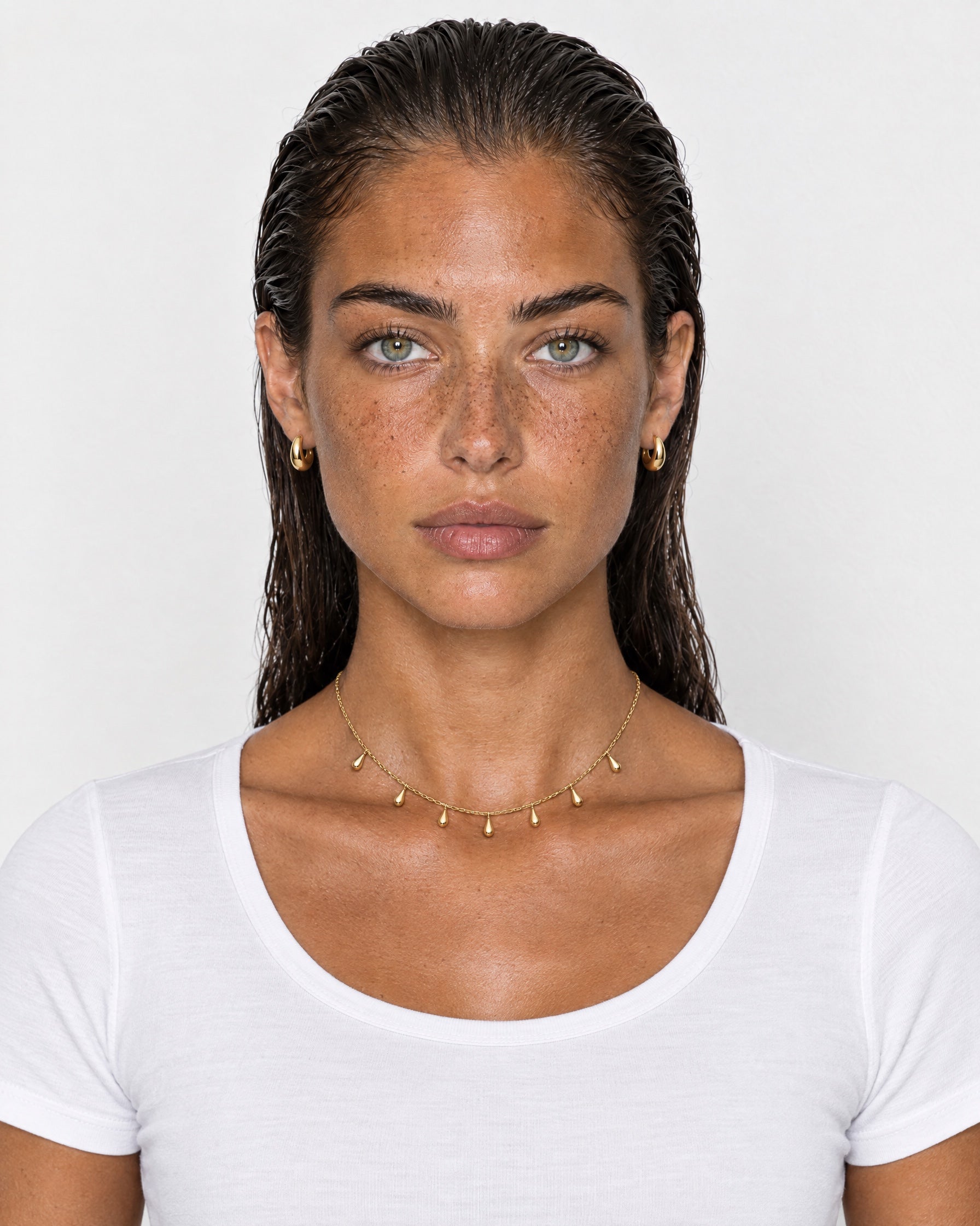 Charm Necklace Gold Tone Dainty Teardrop Drops - Gold
