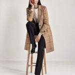 Beige Check Coat Womens Tailored Checked Coat with Notch Lapel and Button Front