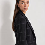 Black Check Coat Womens Tailored Checked Coat with Notch Lapel and Button Front