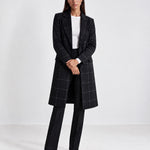 Black Check Coat Womens Tailored Checked Coat with Notch Lapel and Button Front
