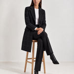 Black Check Coat Womens Tailored Checked Coat with Notch Lapel and Button Front