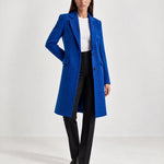 Blue Check Coat Womens Tailored Checked Coat with Notch Lapel and Button Front