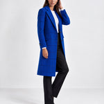 Blue Check Coat Womens Tailored Checked Coat with Notch Lapel and Button Front