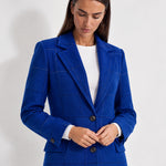 Blue Check Coat Womens Tailored Checked Coat with Notch Lapel and Button Front