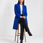 Blue Check Coat Womens Tailored Checked Coat with Notch Lapel and Button Front