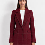 Bordeaux Check Coat Womens Tailored Checked Coat with Notch Lapel and Button Front