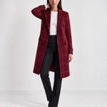 Bordeaux Check Coat Womens Tailored Checked Coat with Notch Lapel and Button Front