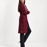 Bordeaux Check Coat Womens Tailored Checked Coat with Notch Lapel and Button Front