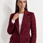 Bordeaux Check Coat Womens Tailored Checked Coat with Notch Lapel and Button Front