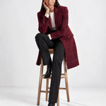 Bordeaux Check Coat Womens Tailored Checked Coat with Notch Lapel and Button Front