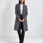 Grey Check Coat Womens Tailored Checked Coat with Notch Lapel and Button Front