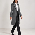 Grey Check Coat Womens Tailored Checked Coat with Notch Lapel and Button Front