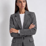 Grey Check Coat Womens Tailored Checked Coat with Notch Lapel and Button Front