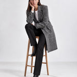 Grey Check Coat Womens Tailored Checked Coat with Notch Lapel and Button Front