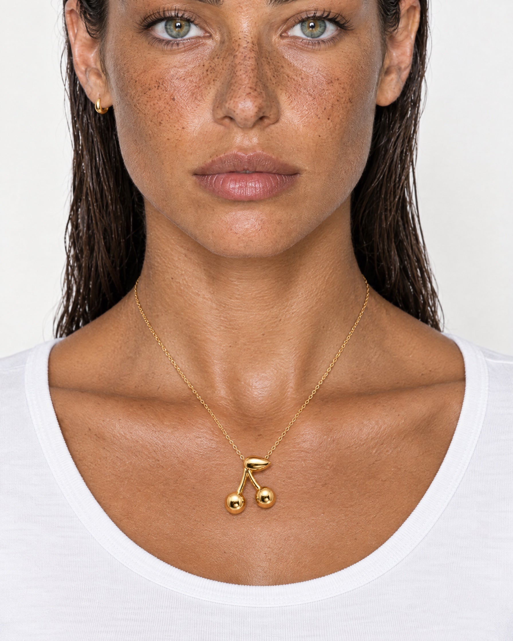 Cherry Necklace Gold Tone Pendant on Chain