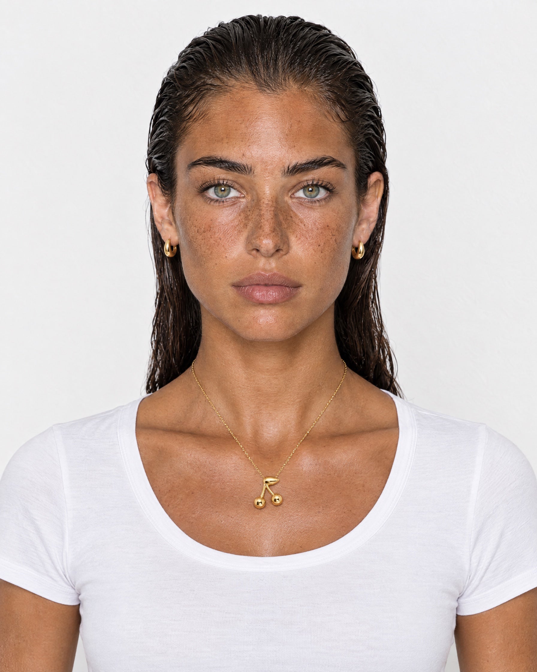 Cherry Necklace Gold Tone Pendant on Chain - Gold