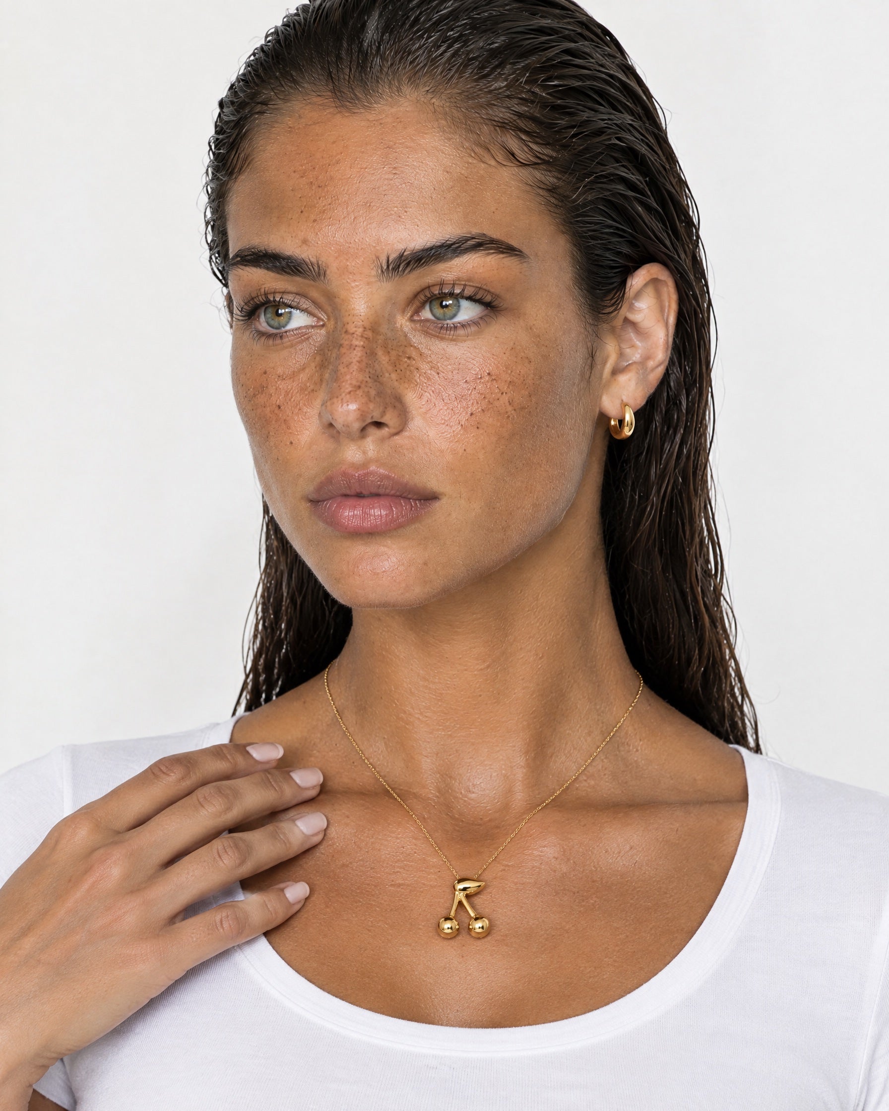Cherry Necklace Gold Tone Pendant on Chain