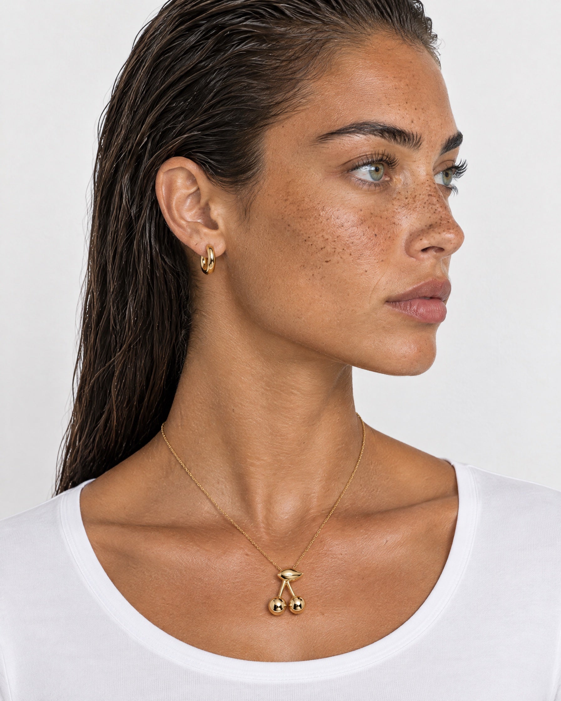 Cherry Necklace Gold Tone Pendant on Chain