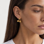 Cherry Earrings Gold Tone Stud with Leaf