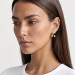 Cherry Earrings Gold Tone Stud with Leaf