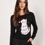 Black Christmas Jumper Cat Sequin Lights