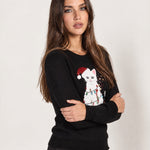 Black Christmas Jumper Cat Sequin Lights