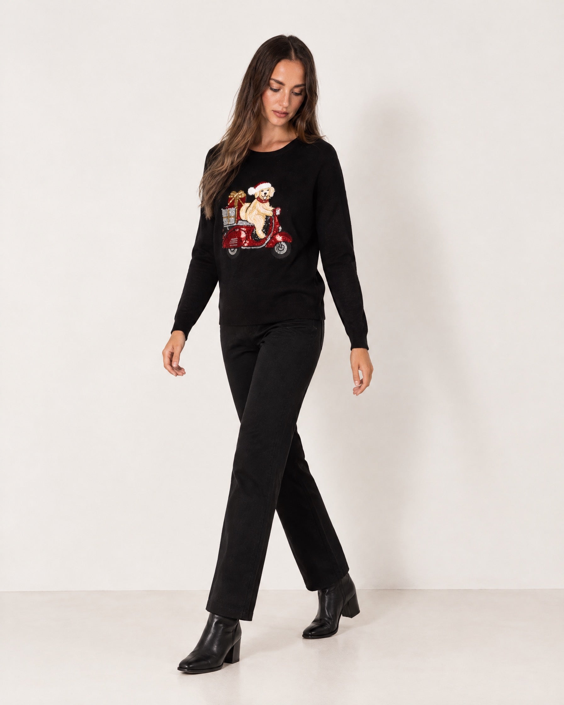 Black Christmas Jumper Dog Scooter Sequin