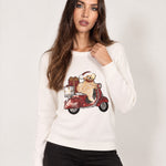 Ivory Christmas Jumper Dog Scooter Sequin