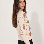Beige Christmas Jumper Sequin Fairy Lights