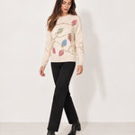 Beige Christmas Jumper Sequin Fairy Lights