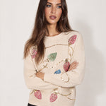 Beige Christmas Jumper Sequin Fairy Lights