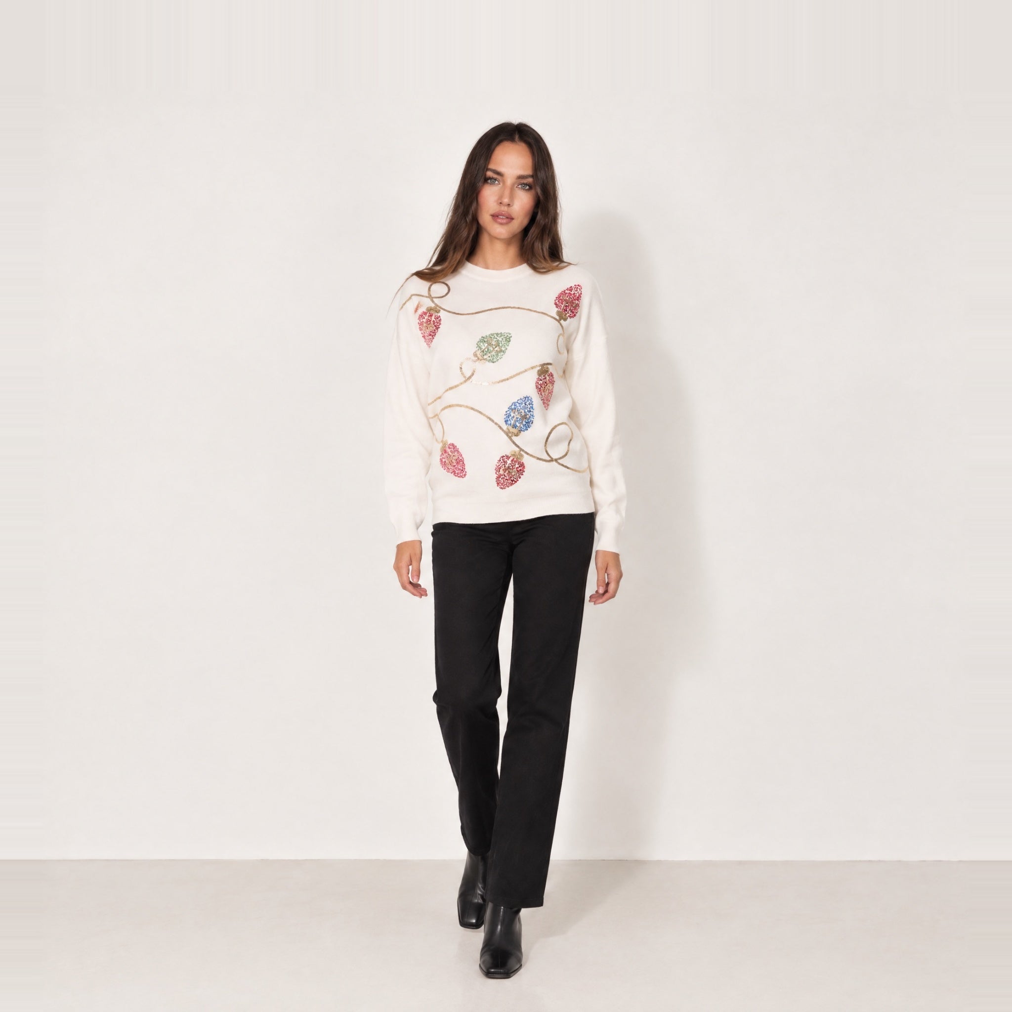 Ivory Christmas Jumper Sequin Fairy Lights