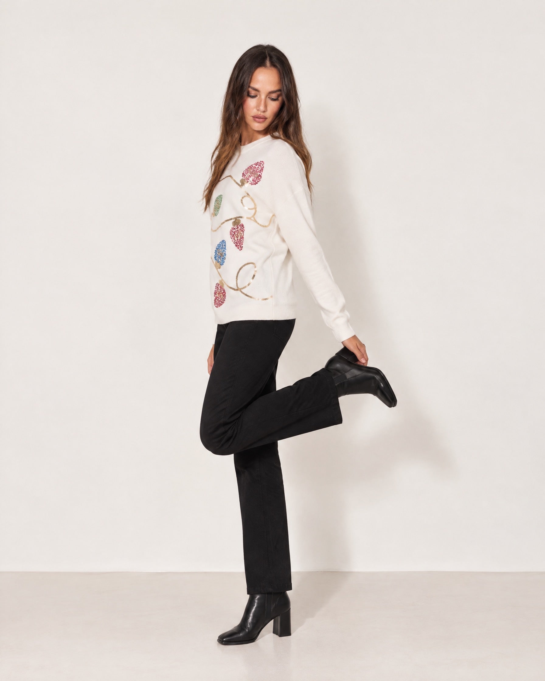 Ivory Christmas Jumper Sequin Fairy Lights