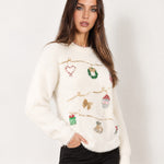 Ivory Christmas Jumper Fluffy Sequin Wreath