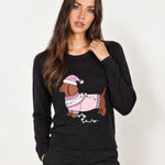Black Christmas Jumper Sausage Dog Sequin
