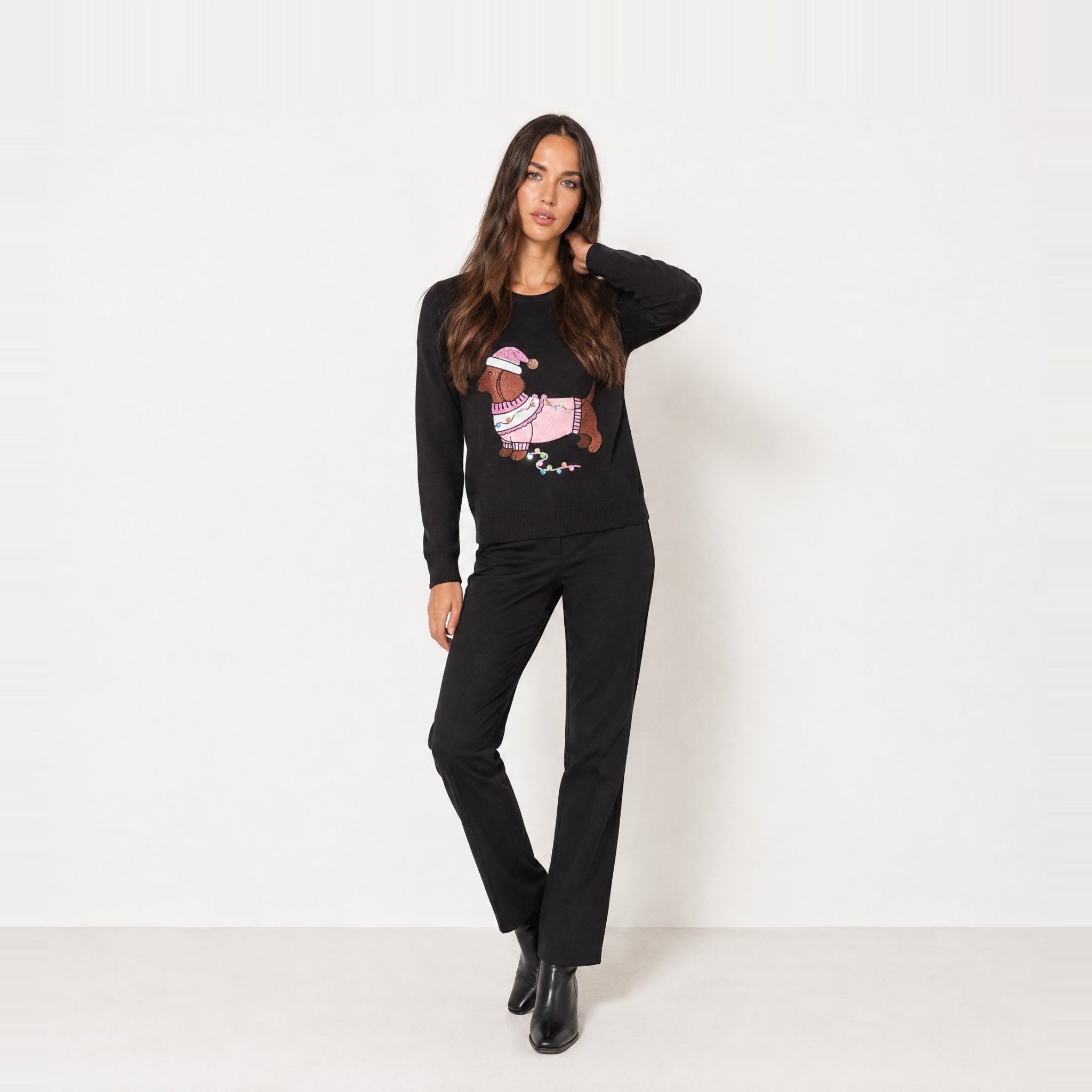 Black Christmas Jumper Sausage Dog Sequin