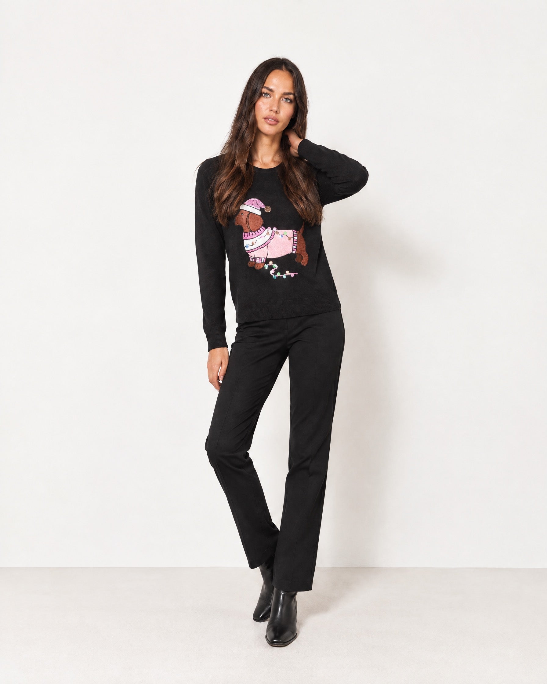 Black Christmas Jumper Sausage Dog Sequin