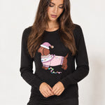 Black Christmas Jumper Sausage Dog Sequin