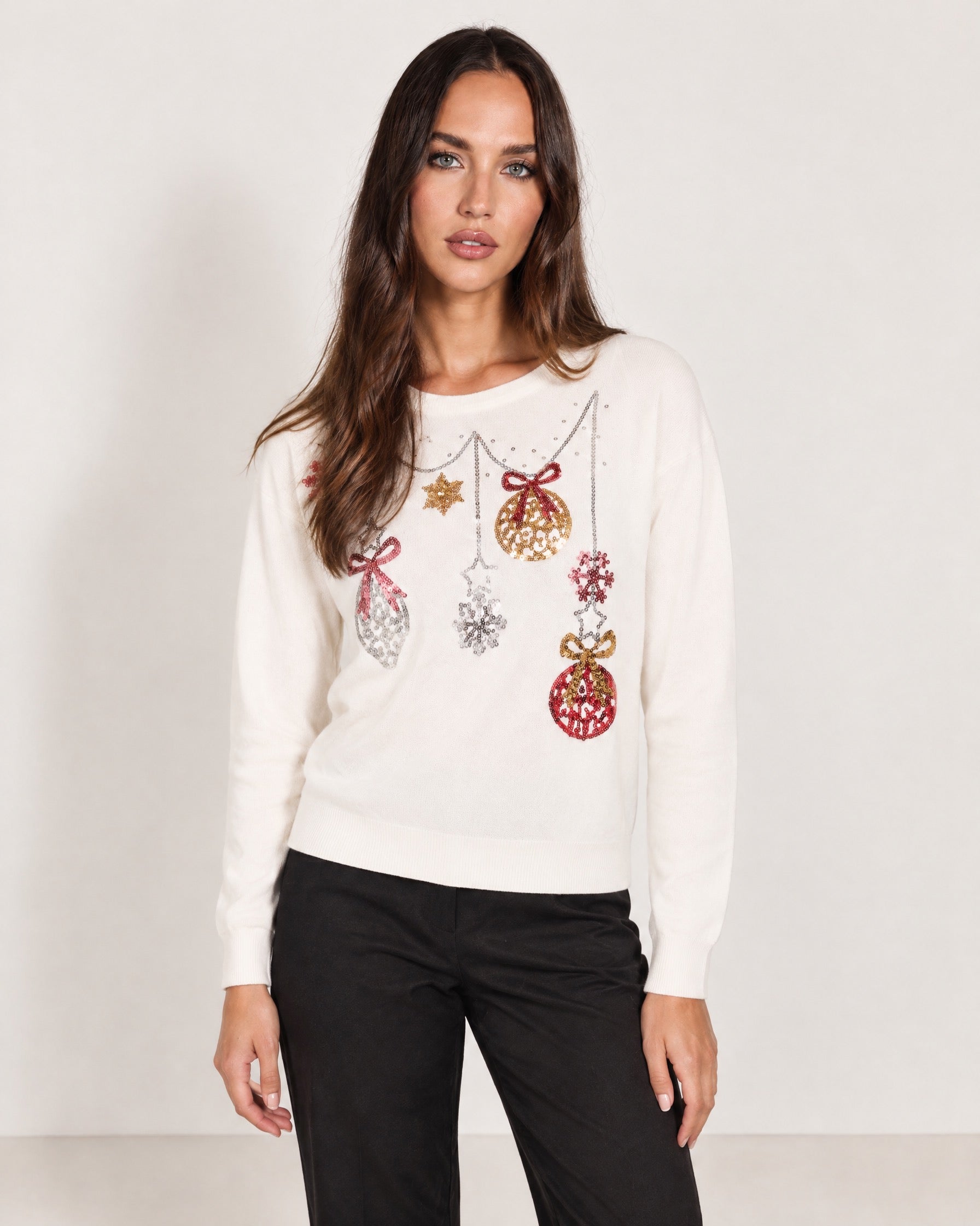 Ivory Christmas Jumper Sequin Baubles
