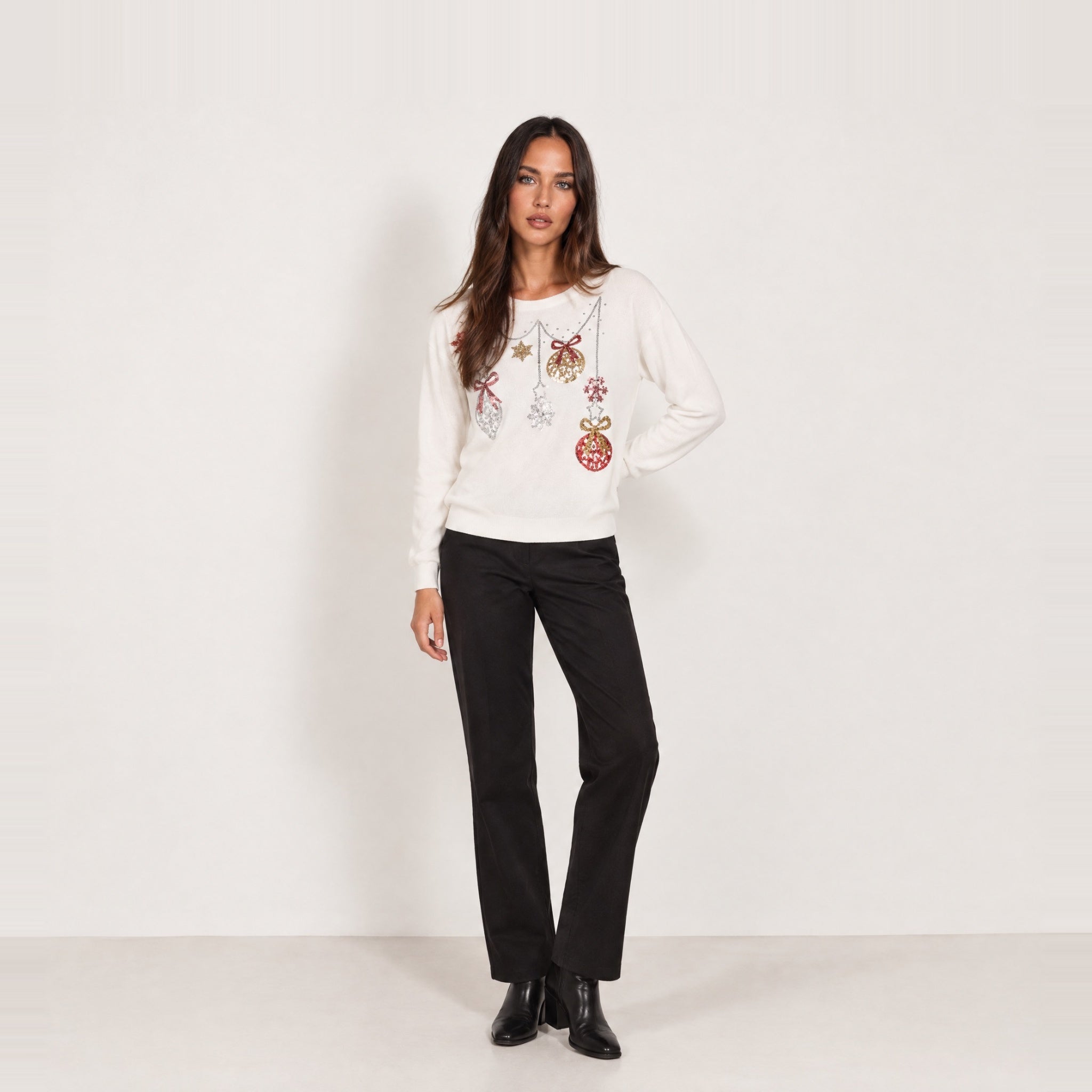 Ivory Christmas Jumper Sequin Baubles