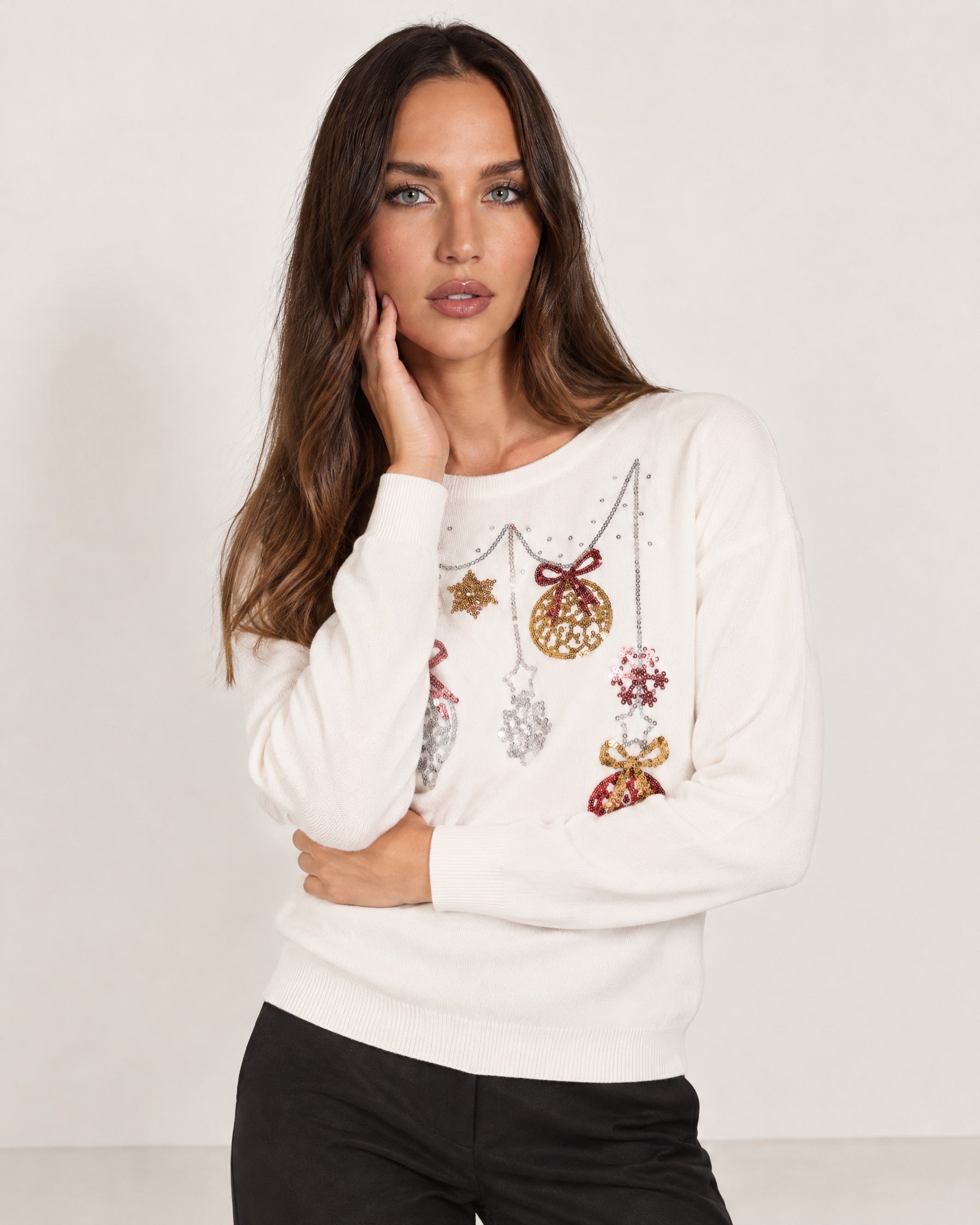 Ivory Christmas Jumper Sequin Baubles