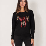 Black Christmas Jumper Sequin Bow Bells